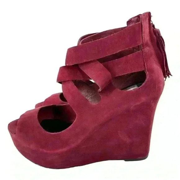 Dolce vita Jade ankle booties size 8 burgundy Nubuck leather  wedge platforms - Picture 5 of 12